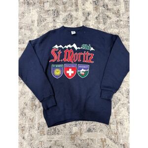 Vintage Galt Sand Ski St Moritz Switzerland Navy Blue Sweatshirt Mens Large USA